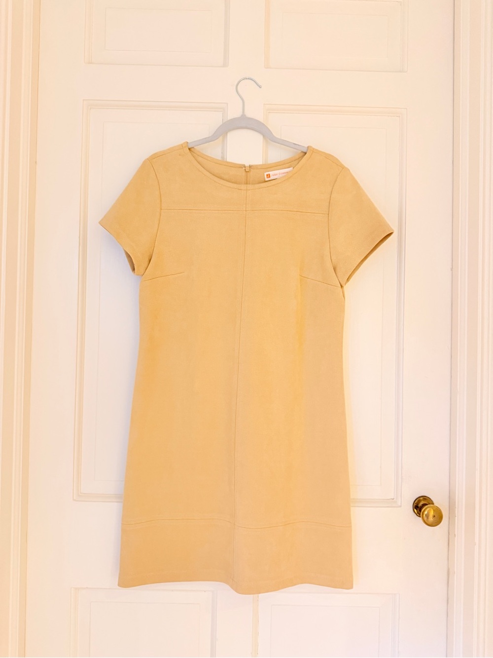 Jude Connally Short-Sleeve Shift Dress in Mustard Yellow